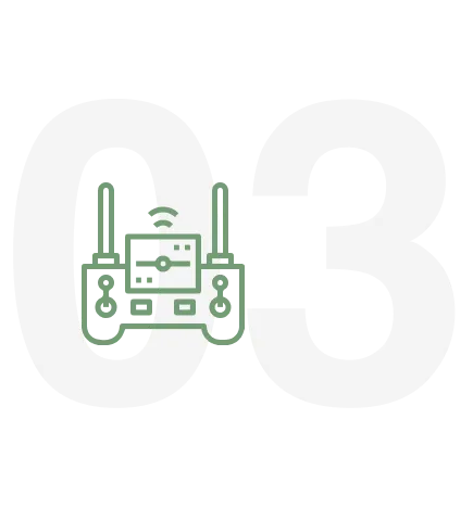 Step three icon: a drone controller, representing starting to fly